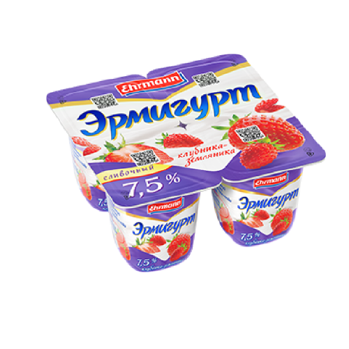Йогурт ЭРМИГУРТ клубника-земляника 7,5% без змж 100гр
