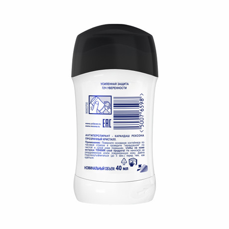 Дезодорант-антиперспирант Рексона Прозрачный кристалл Невидимая на черной и белой одежде стик 40 мл