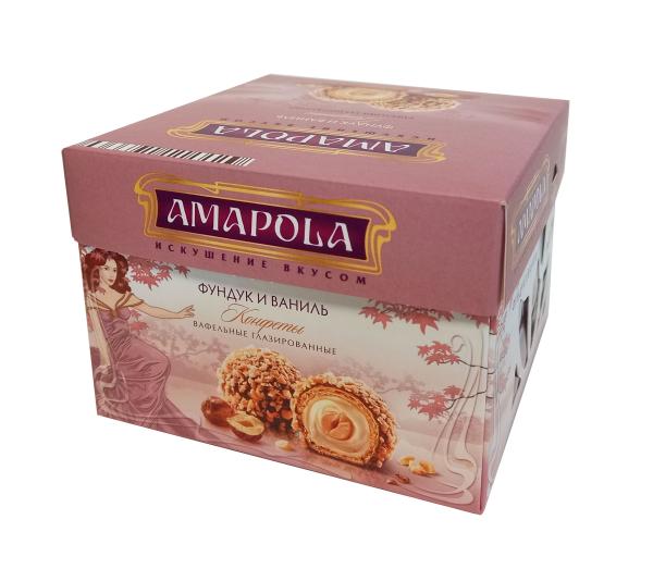 Конфеты АМАПОЛА вафельная глазированная фундук и ваниль 100 гр КОРОБКА