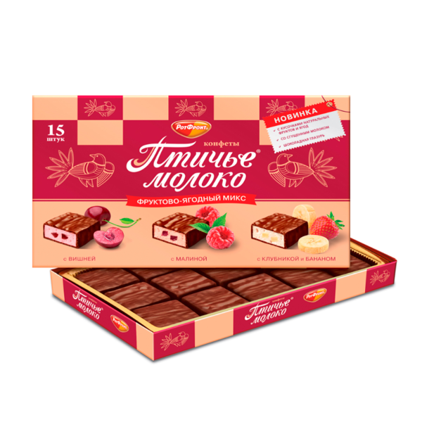 Конфеты РОТ ФРОНТ Птичье молоко фруктово-ягодный микс 200 гр КОРОБКА