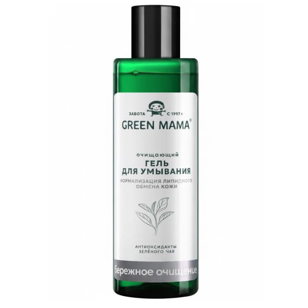 Очищающий гель Green Mama для умывания с антиоксидантами зеленого чая, 200 мл