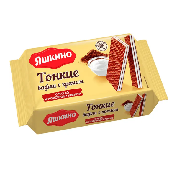 Вафли ЯШКИНО тонкие с какао и молочным кремом 144 гр РВТ102