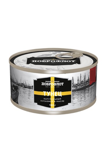 Тунец ДОБРОФЛОТ кусковой натуральный в масле 185 гр ж/б