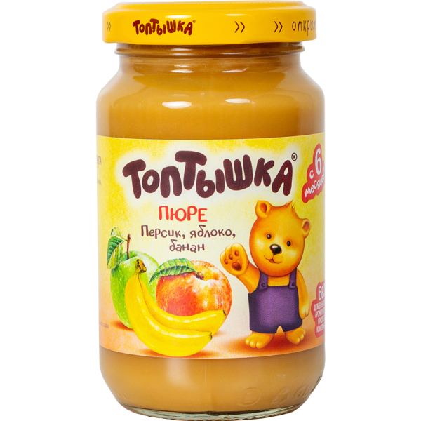 Пюре Топтышка из персиков, яблок и банана 190гр ст/б