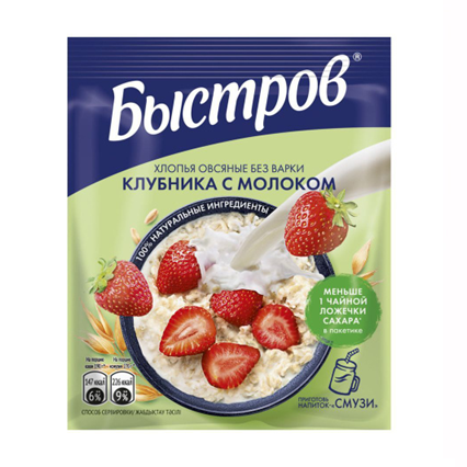 Каша БЫСТРОВ овсяная клубника с молоком 40гр