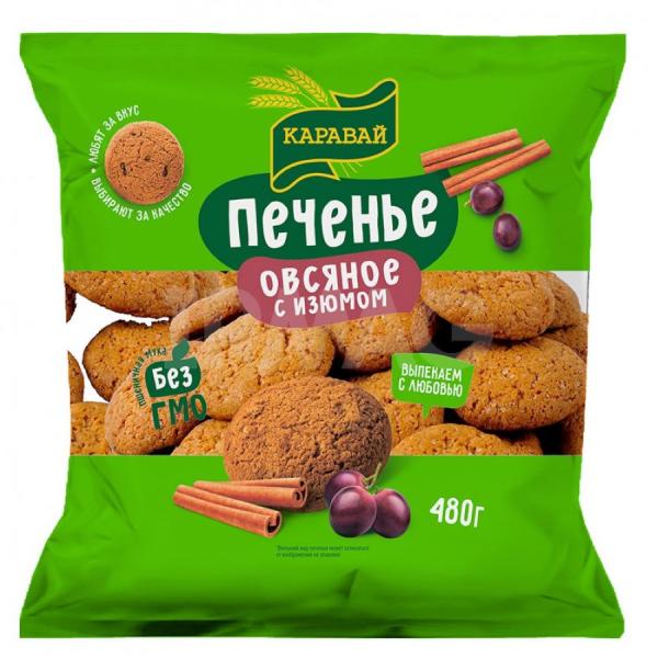 Печенье овсяное КАРАВАЙ с изюмом 480 гр м/у