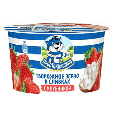 Продукт творожный зерненый ПРОСТОКВАШИНО Клубника 5% без змж 140гр