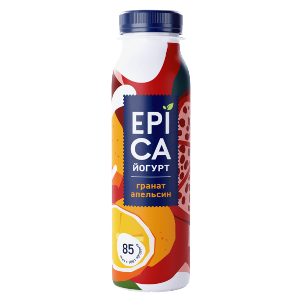 Йогурт ЭПИКА питьевой гранат и апельсин 2,5% без змж 260гр