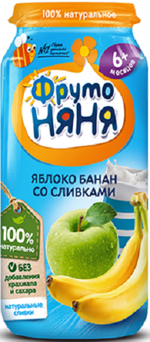 Пюре ФРУТОНЯНЯ Яблоко-банан-сливки 250гр