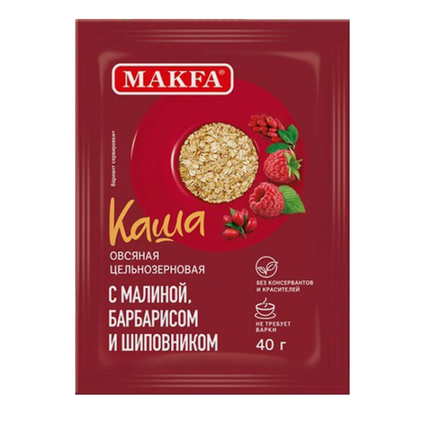 Каша МАКФА малина барбарис шиповник цельнозерн. б/п 40 гр.