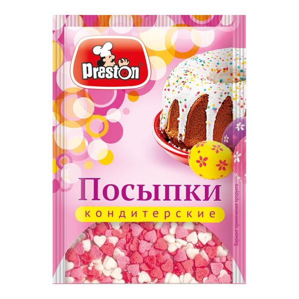 Посыпка ПРЕСТОН конд.декор. Радуга-звездочки/сердечки 7гр.