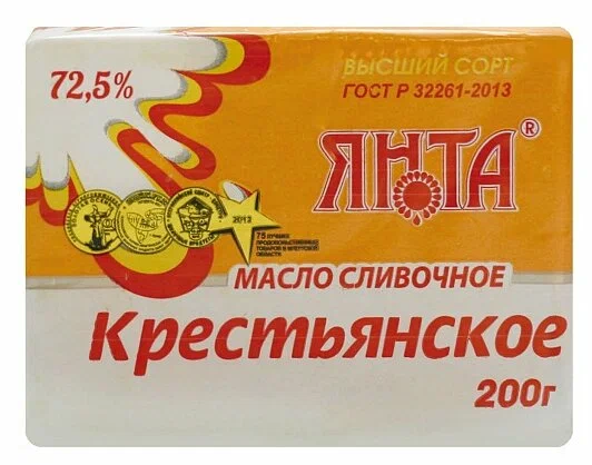 Масло ЯНТА Крестьянское 72.5% без змж 200гр