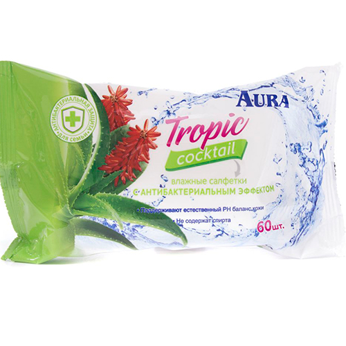 Салфетки влажные АУРА Тропический коктейль 60шт