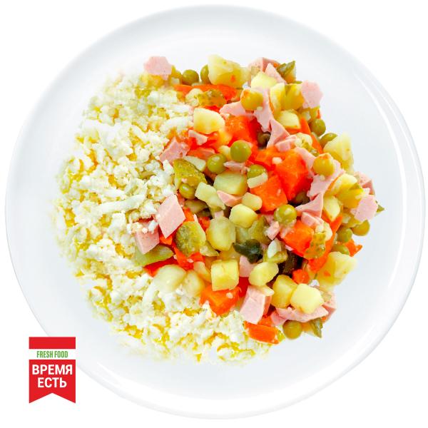 Салат Оливье с колбасой без майонеза 150 гр