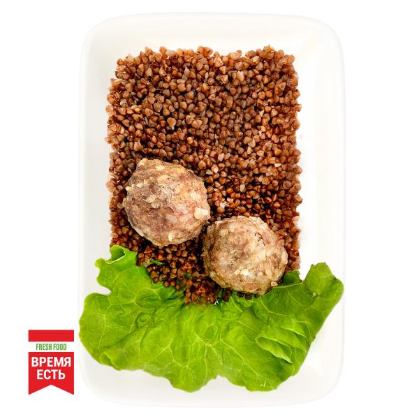 Гречка отварная с тефтелей на пару