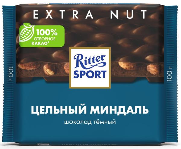 Шоколад тёмный Ritter Sport с цельным миндалем 100 гр