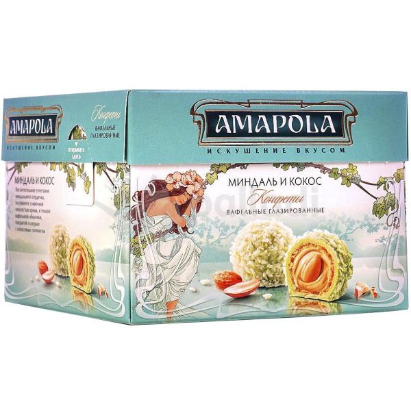 Конфеты АМАПОЛА вафельная глазированная миндаль и кокос 100 гр КОРОБКА