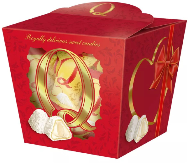 Конфеты ЭССЕН Кью со сливочной начинкой, миндалем и кокосом 150 гр КОРОБКА