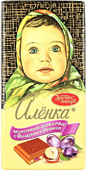 Шоколад молочный АЛЁНКА с фундуком и изюмом 90 гр