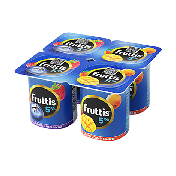 Йогурт ФРУТТИС Сливочное лакомство черника-малина,абрикос-манго 5% без змж 115гр