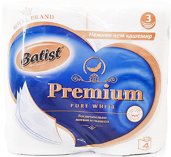 Бумага туалетная БАТИСТ Белая 3-сл 4шт