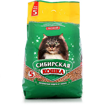Наполнитель для кошачьего туалета СИБИРСКАЯ КОШКА Лесной (дерев. гранулы 10мм) 5л