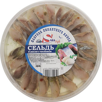 Сельдь в масле с чеснок.150гр круг