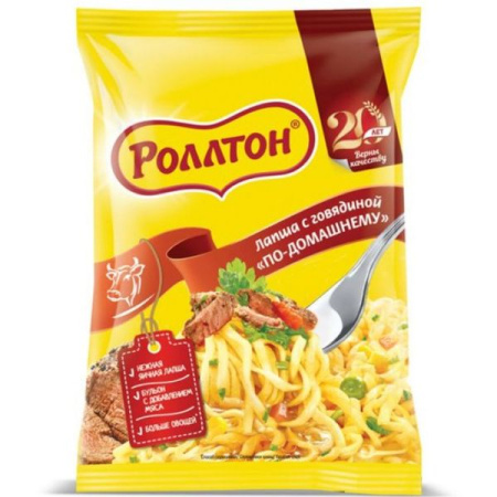 Лапша РОЛЛТОН яичная говядина по-домашнему пакет 85гр.