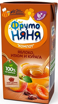 Компот ФРУТОНЯНЯ из яблок с экстр.изюма и кураги 200мл