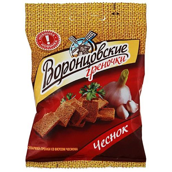 Сухарики ВОРОНЦОВСКИЕ со вкусом чеснока 60гр