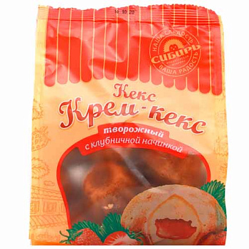 Кекс-крем КФ СИБИРЬ творожный с клубничной начинкой 250гр