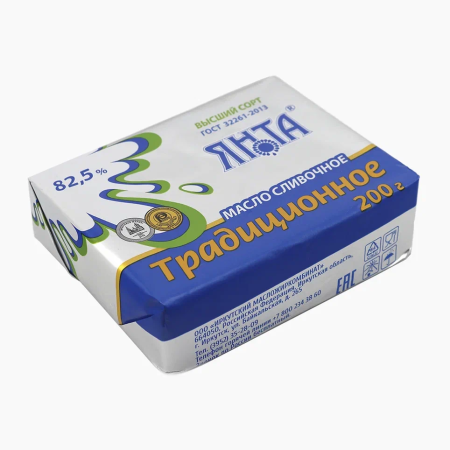 Масло сливочное ЯНТА Традиционное 82,5% без змж 200гр