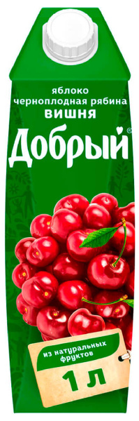 Нектар ДОБРЫЙ из яблок, черноплодной рябины и вишни 1 л пэт