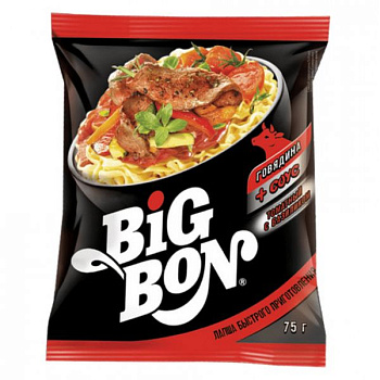 Лапша БИГ БОН говядина + соус томатный пакет 75гр