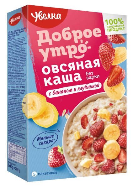 Каша УВЕЛКА овсяная б/п с бананом и клубникой 5*40гр. т/уп
