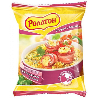 Вермишель РОЛЛТОН Сыр Бекон бп 60гр пакет