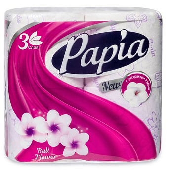 Бумага туалетная ПАПИЯ белая с ароматом и рис Бали флауэр 3-сл 4шт