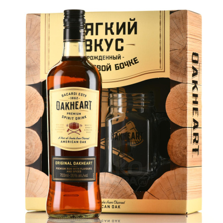 Напиток спиртной Oakheart Original Spiced Gold Бакарди на основе рома 0,7л 35% +1 кружка в подарочной упаковке