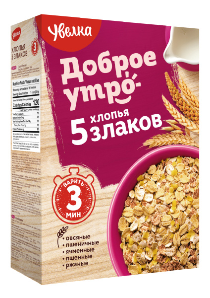 Хлопья УВЕЛКА 5-и зерновые тонкие 350гр т/уп
