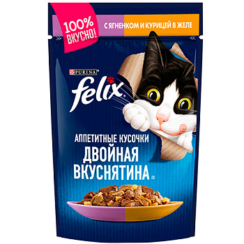 Корм ФЕЛИКС Для кошек ДВОЙНАЯ ВКУСНЯТИНА Ягненок Курица  75гр