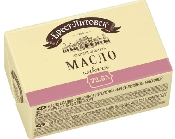 Масло БРЕСТ-ЛИТОВСК сладко-сливочное несоленое в/с 72,5% без змж 180гр