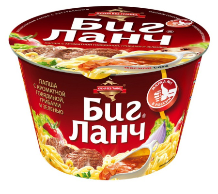 Лапша БИГ ЛАНЧ с аромат.гов.,грибами и зеленью бп 90гр стакан