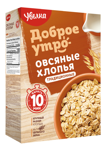 Хлопья овсяные УВЕЛКА традиционные 400гр т/уп