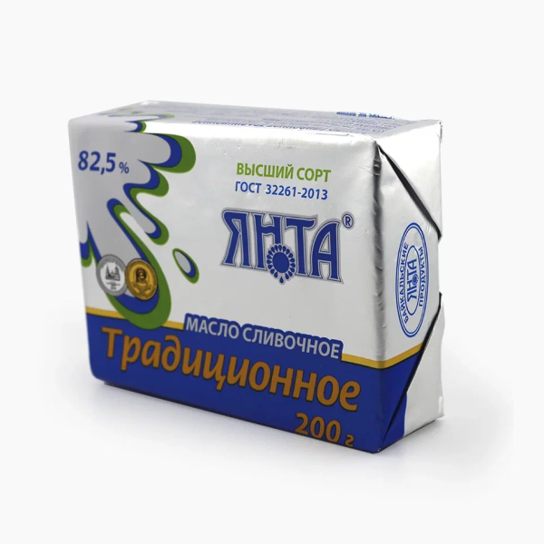 Масло сливочное ЯНТА Традиционное 82,5% без змж 200гр
