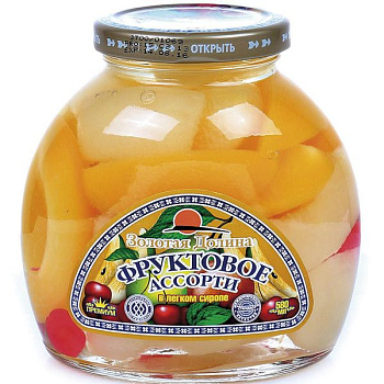 Компот ЗОЛОТАЯ ДОЛИНА ассорти фруктовое 580 гр ст/б