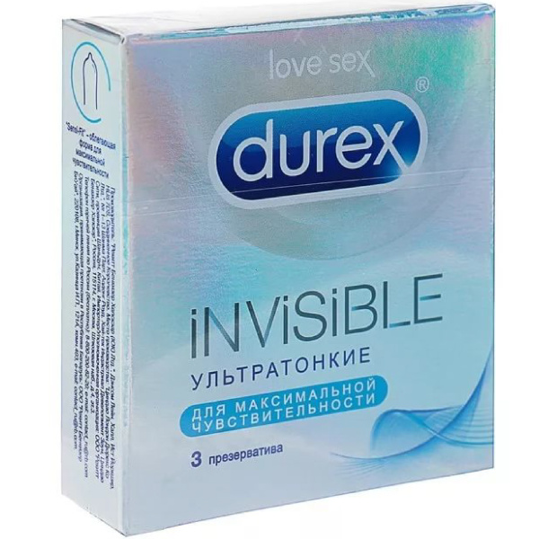 Презервативы ДЮРЕКС ИНВИЗИБЛ, ультратонкие, 3 шт.