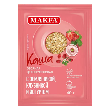 Каша МАКФА земляника клубника и йогурт цельзерн. б/п 40 гр.