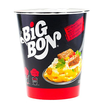 Пюре БИГ БОН с сухариками + соус с говядиной по-домашнему стакан 60гр