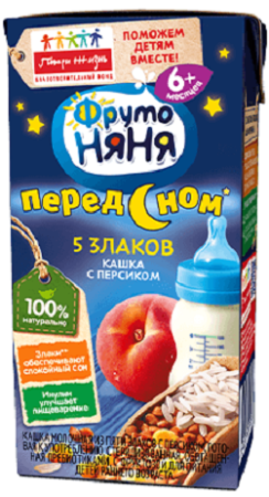 Каша жидкая ФРУТОНЯНЯ пять злаков с персиком 200гр