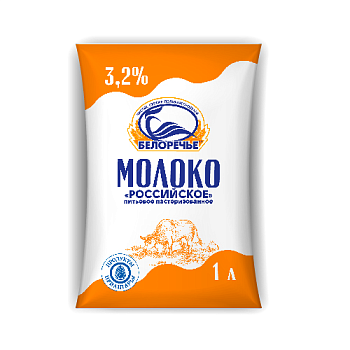 Молоко БЕЛОРЕЧЬЕ ГОСТ 3,2% без змж 1л п/п